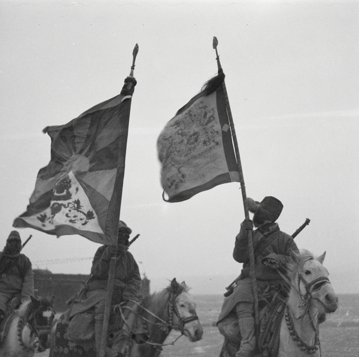 Heinrich Harrer Two standard bearers in the flight caravan of the 14th Dalai Lama 1950 - \