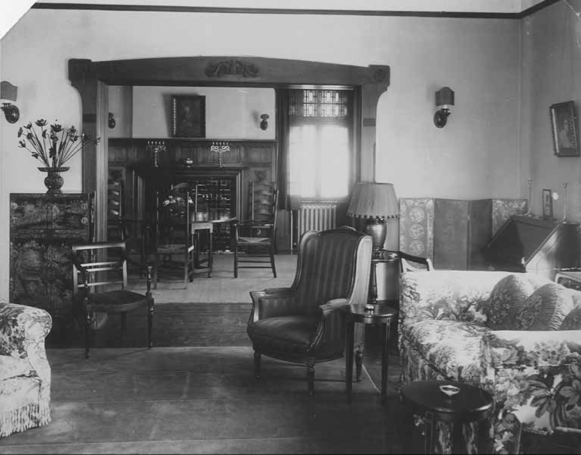 Drawing room with view of dining area in house on Tyne Road Tientsin China approximately 1922 - Robert Henry Chandless |  - Robert Henry Chandless