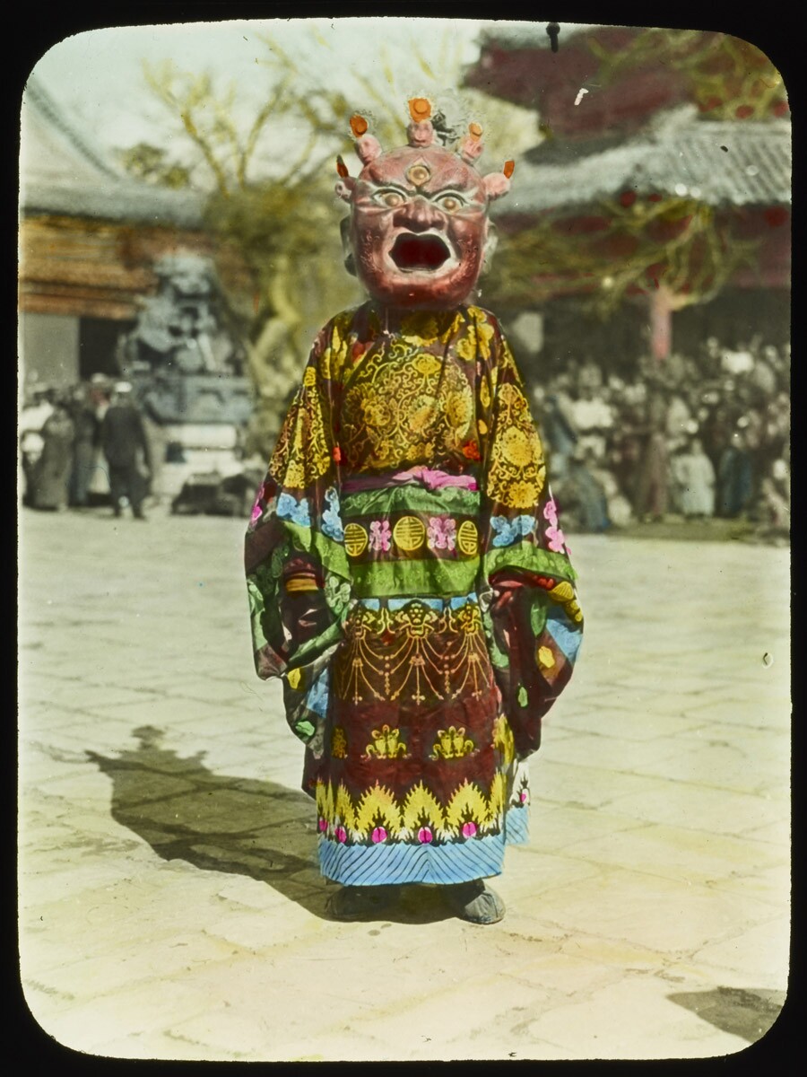 Sidney D Gamble Untitled lantern slide Devil Dance at Lama Temple March 1 1919 Dancer in Mask 1918 to 1919 - Sidney D. Gamble |  - Sidney D. Gamble